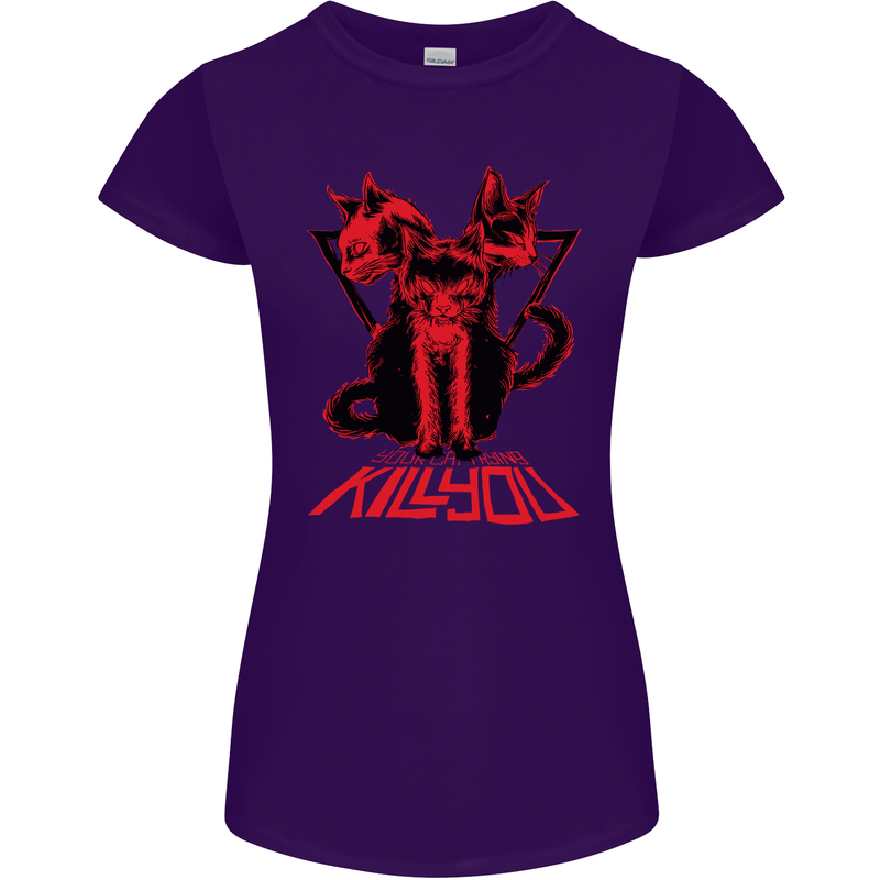 Demonic Cats Halloween Horror Witch Demons Womens Petite Cut T-Shirt Purple