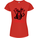 Demonic Cats Halloween Horror Witch Demons Womens Petite Cut T-Shirt Red