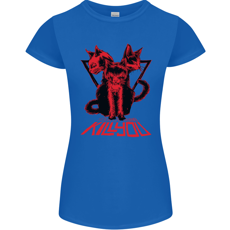 Demonic Cats Halloween Horror Witch Demons Womens Petite Cut T-Shirt Royal Blue