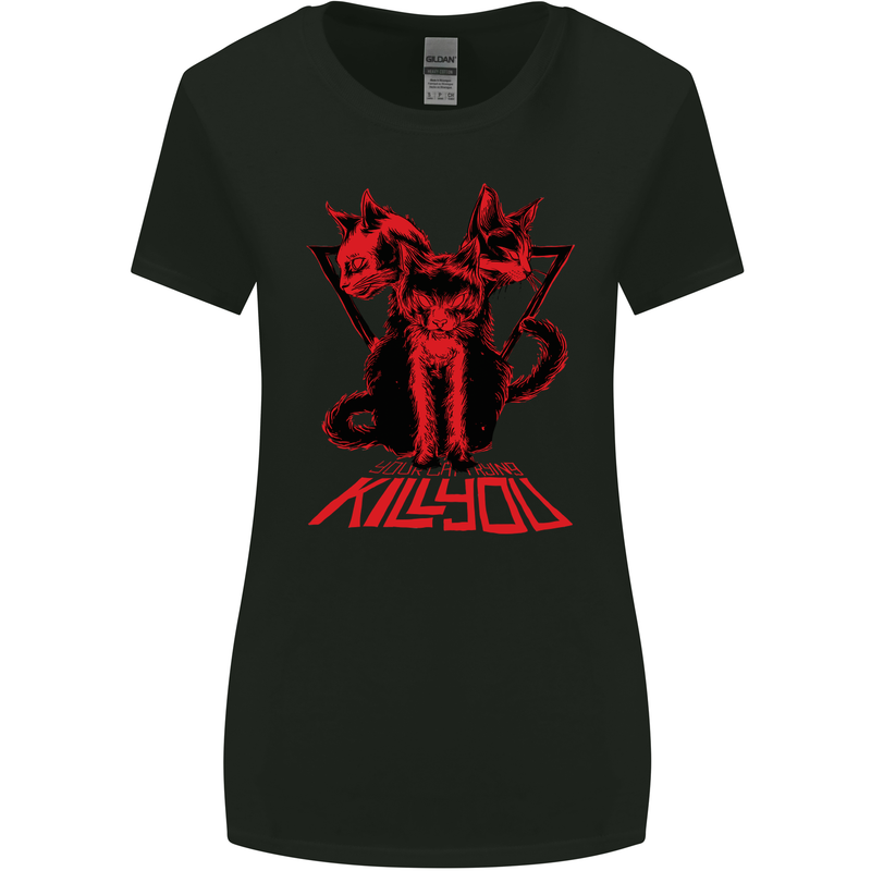 Demonic Cats Halloween Horror Witch Demons Womens Wider Cut T-Shirt Black