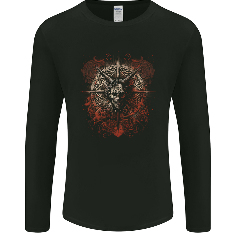 Demonic Satan Dark Magic Skull Gothic Fantasy Mens Long Sleeve T-Shirt Black
