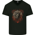 Demonic Satan Dark Magic Skull Gothic Fantasy Mens V-Neck Cotton T-Shirt Black