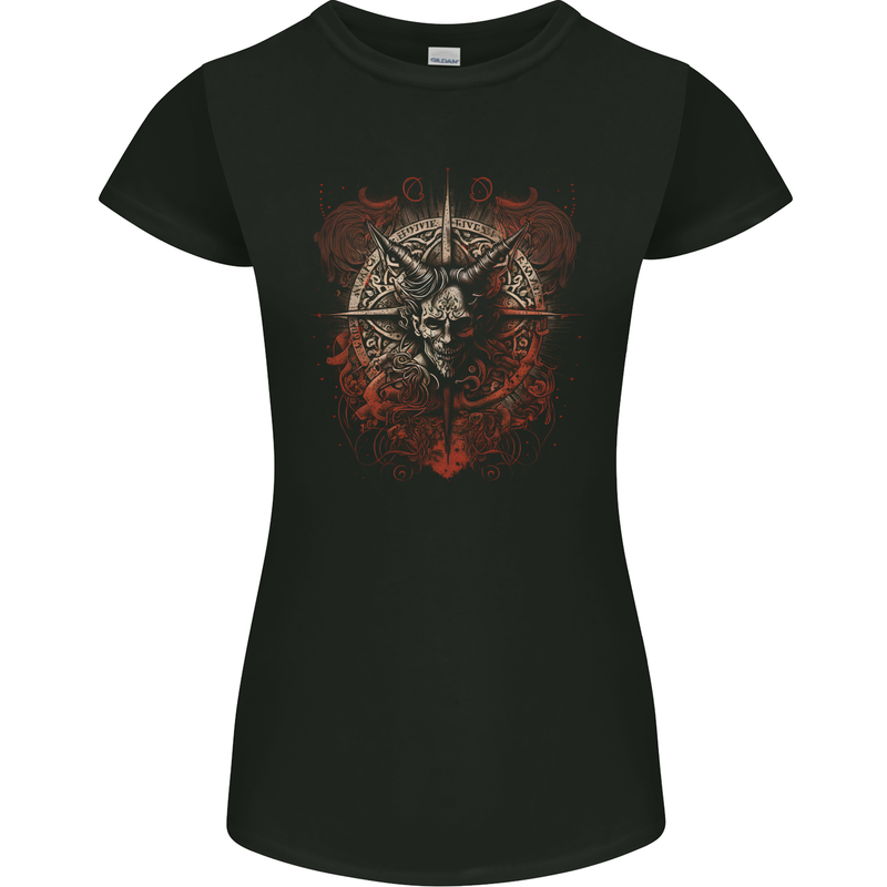 Demonic Satan Dark Magic Skull Gothic Fantasy Womens Petite Cut T-Shirt Black