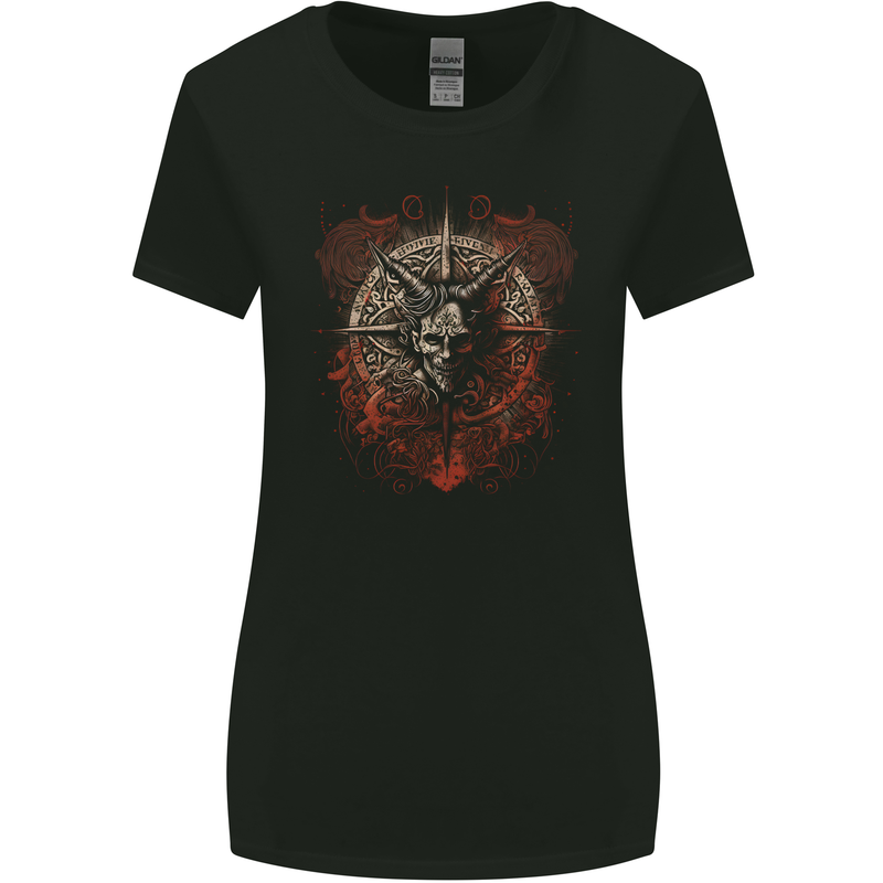 Demonic Satan Dark Magic Skull Gothic Fantasy Womens Wider Cut T-Shirt Black