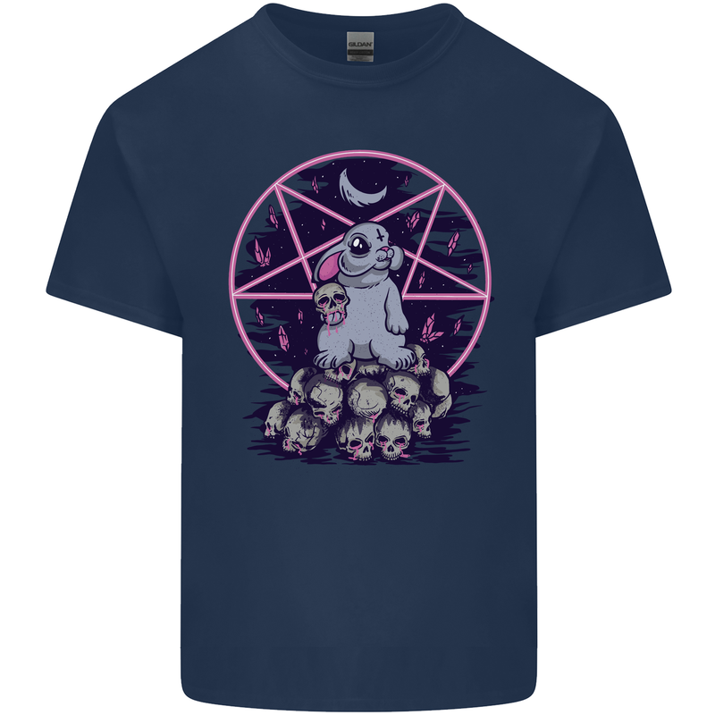 Demonic Satanic Rabbit With Skulls Kids T-Shirt Childrens Navy Blue