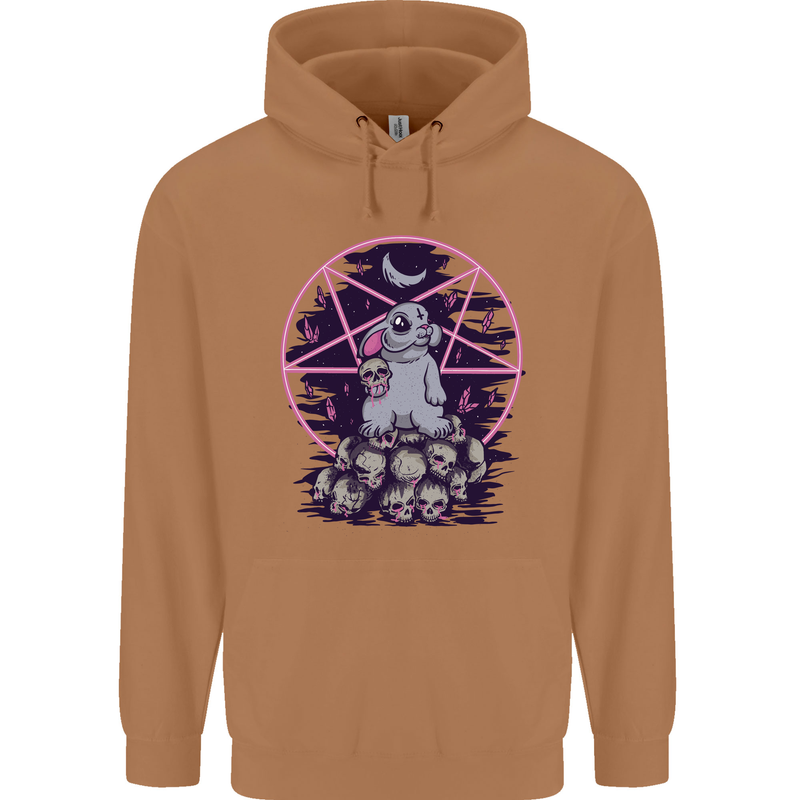 Demonic Satanic Rabbit With Skulls Mens 80% Cotton Hoodie Caramel Latte