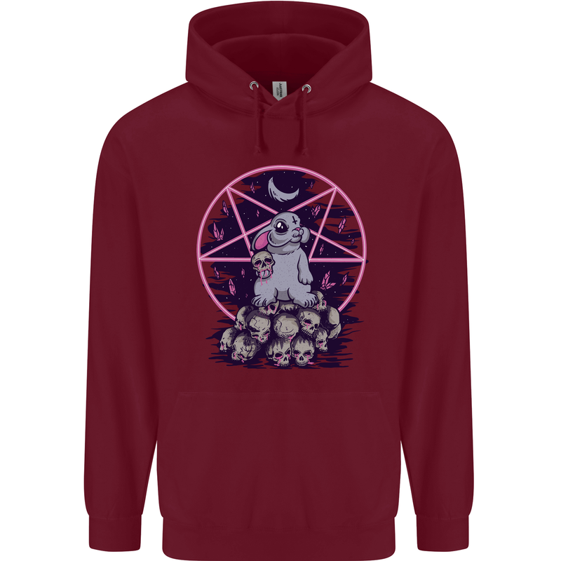 Demonic Satanic Rabbit With Skulls Mens 80% Cotton Hoodie Maroon