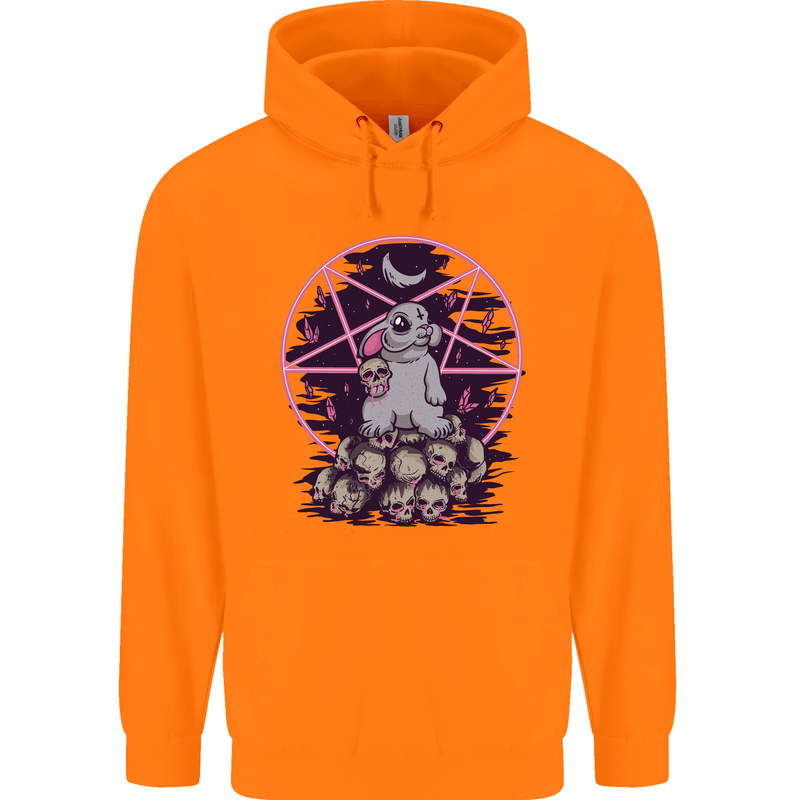 Demonic Satanic Rabbit With Skulls Mens 80% Cotton Hoodie Orange