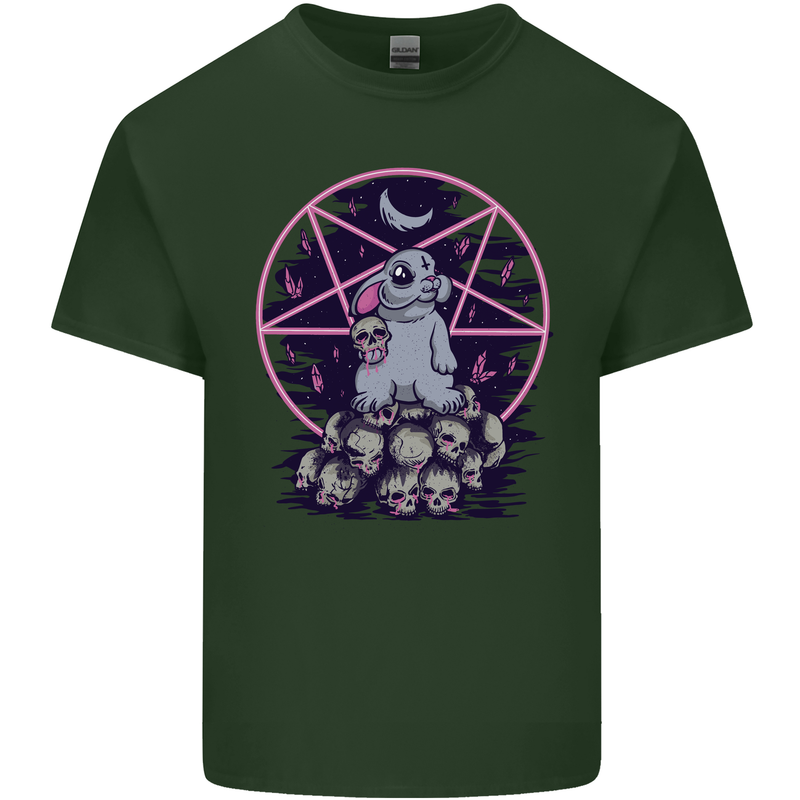 Demonic Satanic Rabbit With Skulls Mens Cotton T-Shirt Tee Top Forest Green