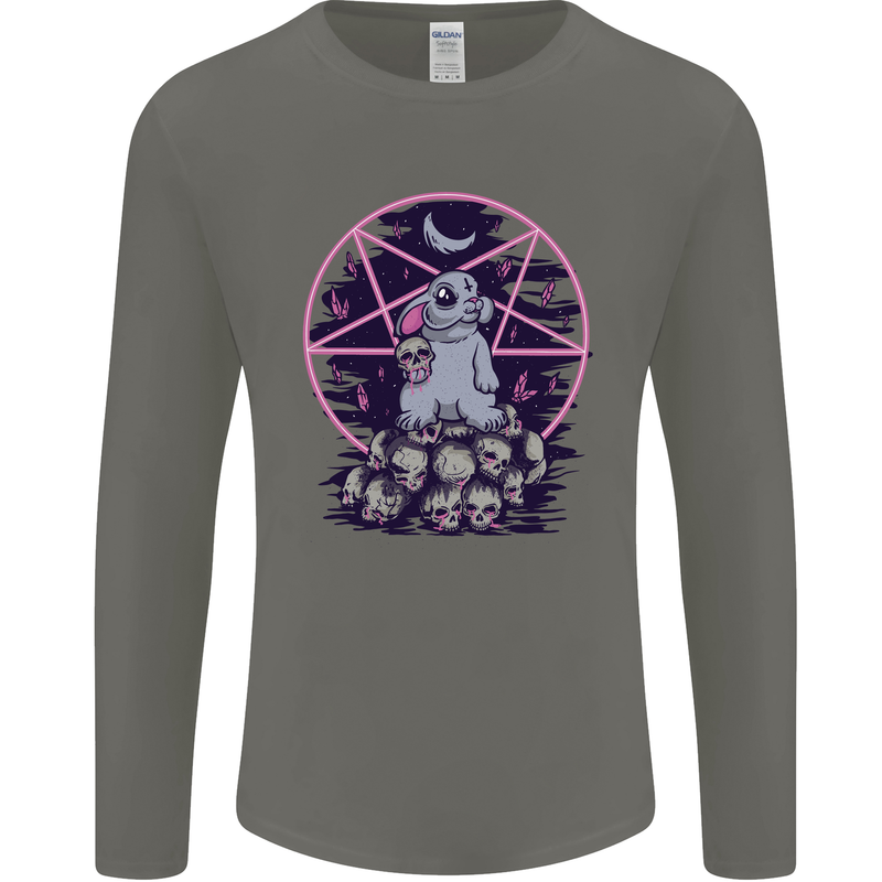 Demonic Satanic Rabbit With Skulls Mens Long Sleeve T-Shirt Charcoal