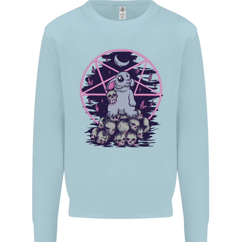 Demonic Satanic Rabbit With Skulls Mens Sweatshirt Jumper Light Blue