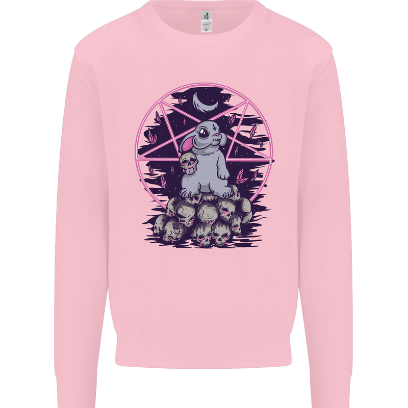 Demonic Satanic Rabbit With Skulls Mens Sweatshirt Jumper Light Pink