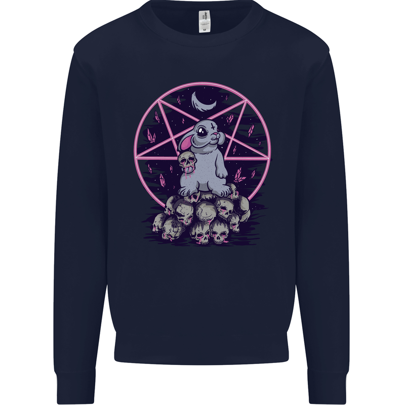 Demonic Satanic Rabbit With Skulls Mens Sweatshirt Jumper Navy Blue