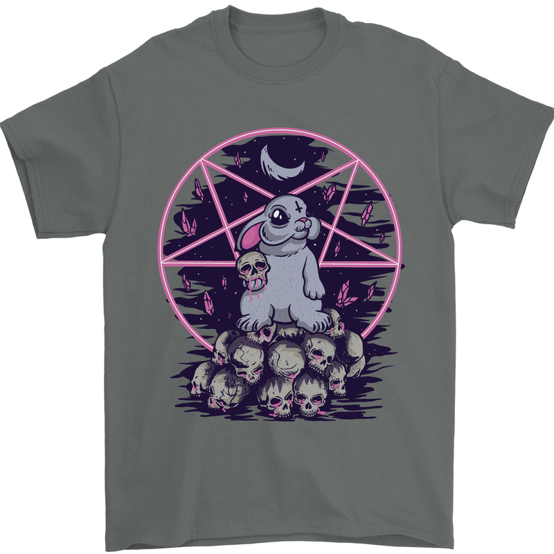Demonic Satanic Rabbit With Skulls Mens T-Shirt Cotton Gildan Charcoal