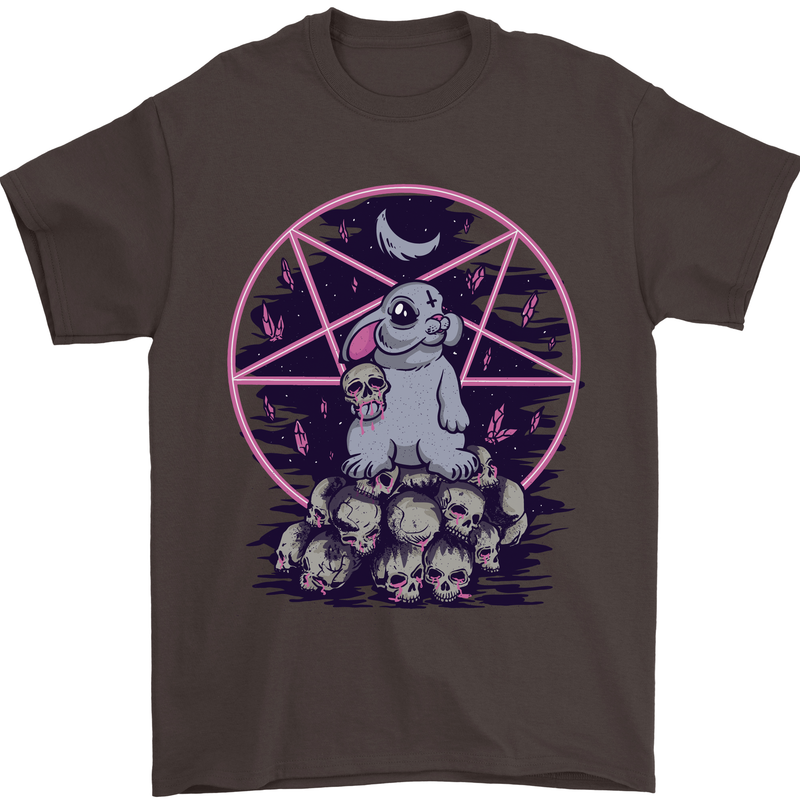 Demonic Satanic Rabbit With Skulls Mens T-Shirt Cotton Gildan Dark Chocolate