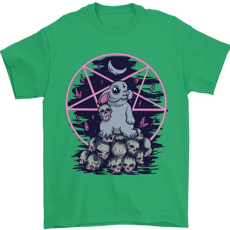 Demonic Satanic Rabbit With Skulls Mens T-Shirt Cotton Gildan Irish Green