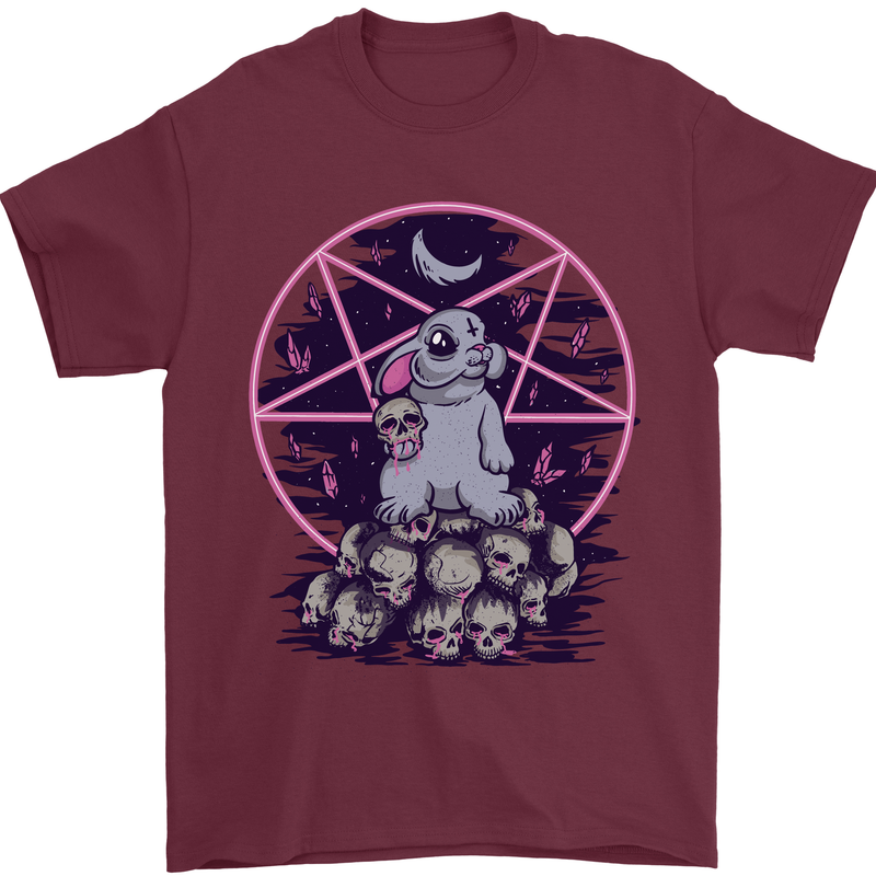 Demonic Satanic Rabbit With Skulls Mens T-Shirt Cotton Gildan Maroon