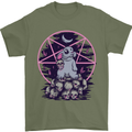 Demonic Satanic Rabbit With Skulls Mens T-Shirt Cotton Gildan Military Green