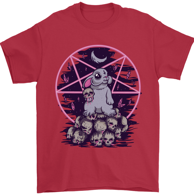 Demonic Satanic Rabbit With Skulls Mens T-Shirt Cotton Gildan Red