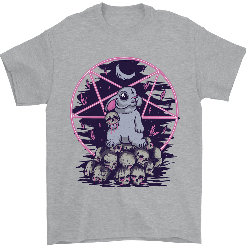 Demonic Satanic Rabbit With Skulls Mens T-Shirt Cotton Gildan Sports Grey