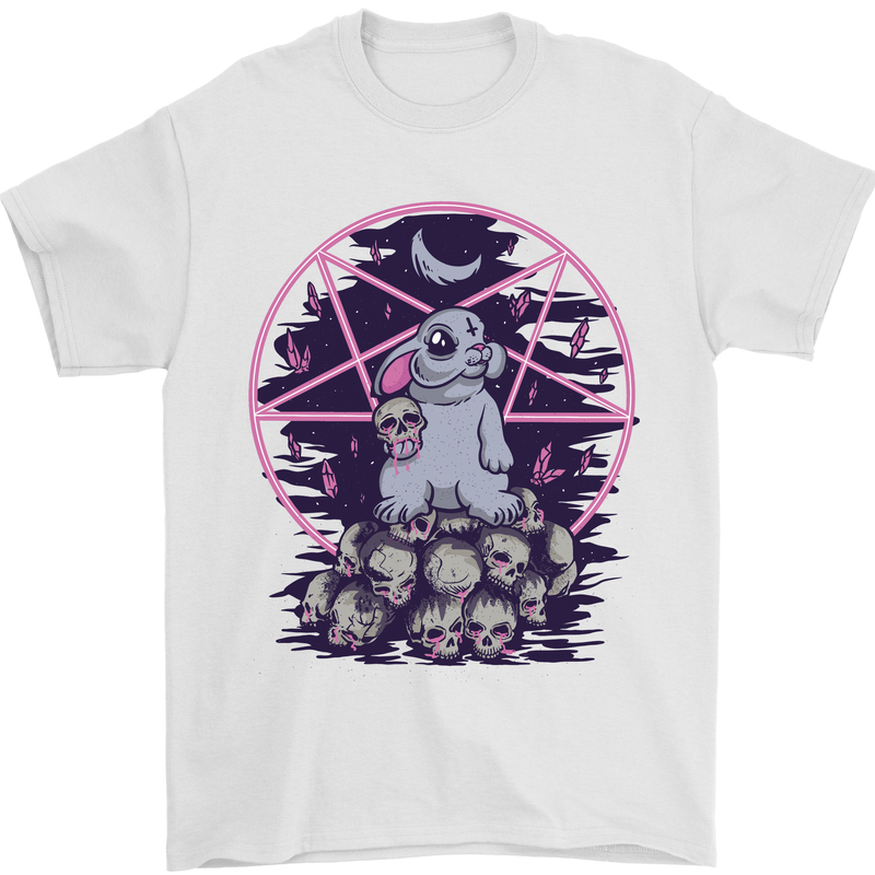 Demonic Satanic Rabbit With Skulls Mens T-Shirt Cotton Gildan White