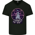 Demonic Satanic Rabbit With Skulls Mens V-Neck Cotton T-Shirt Black
