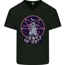 Demonic Satanic Rabbit With Skulls Mens V-Neck Cotton T-Shirt Black
