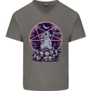 Demonic Satanic Rabbit With Skulls Mens V-Neck Cotton T-Shirt Charcoal