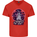 Demonic Satanic Rabbit With Skulls Mens V-Neck Cotton T-Shirt Red