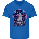 Demonic Satanic Rabbit With Skulls Mens V-Neck Cotton T-Shirt Royal Blue