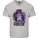 Demonic Satanic Rabbit With Skulls Mens V-Neck Cotton T-Shirt Sports Grey