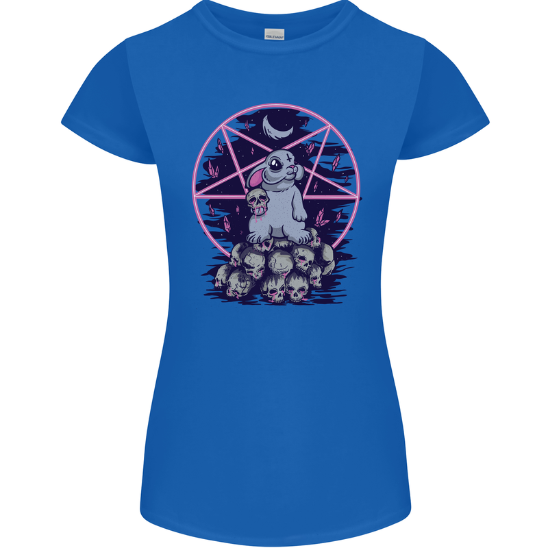 Demonic Satanic Rabbit With Skulls Womens Petite Cut T-Shirt Royal Blue