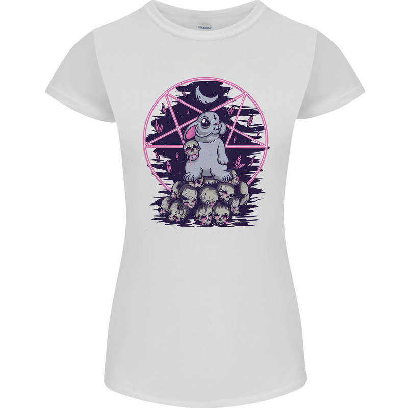 Demonic Satanic Rabbit With Skulls Womens Petite Cut T-Shirt White