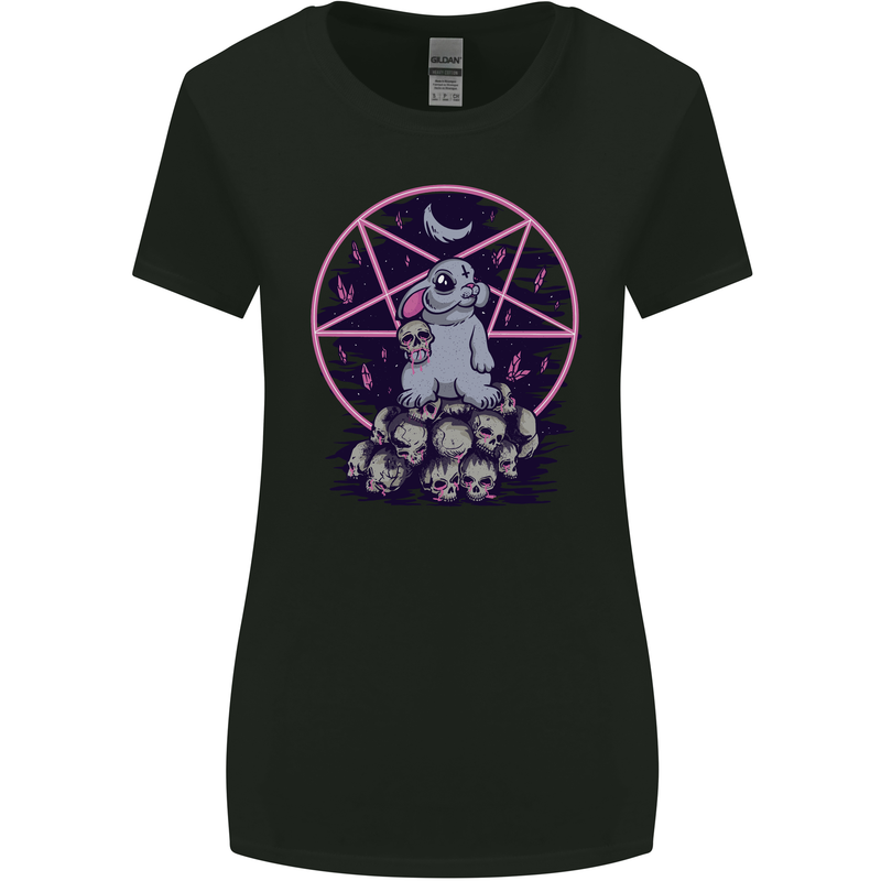 Demonic Satanic Rabbit With Skulls Womens Wider Cut T-Shirt Black