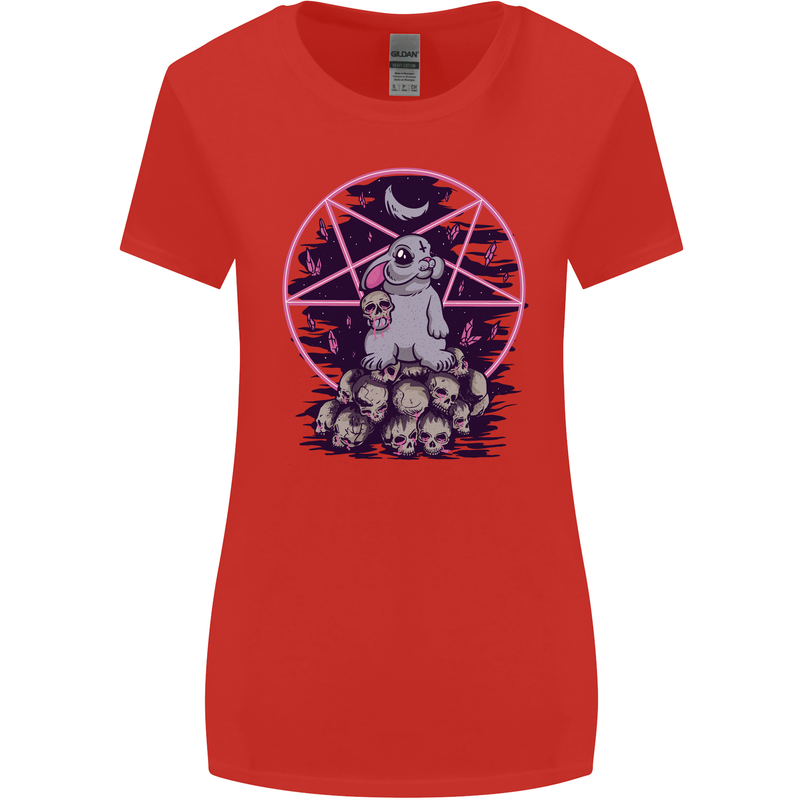 Demonic Satanic Rabbit With Skulls Womens Wider Cut T-Shirt Red