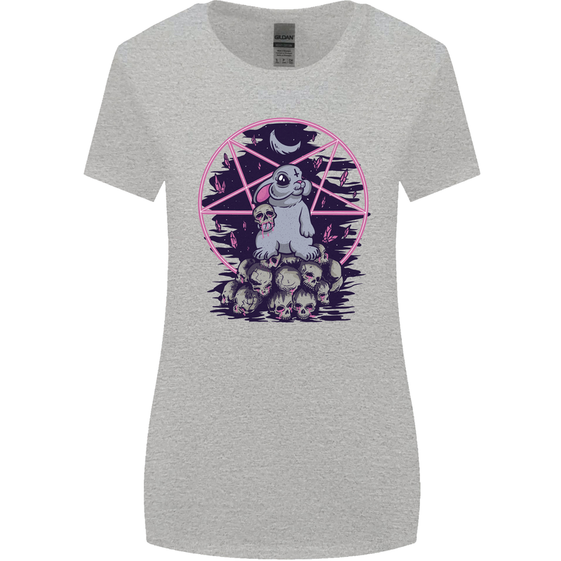 Demonic Satanic Rabbit With Skulls Womens Wider Cut T-Shirt Sports Grey