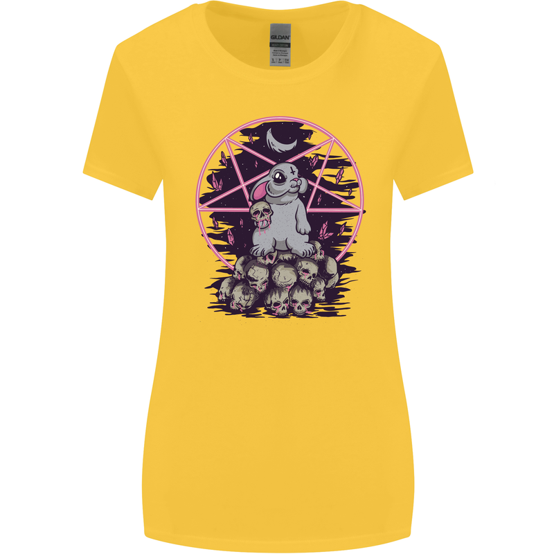 Demonic Satanic Rabbit With Skulls Womens Wider Cut T-Shirt Yellow