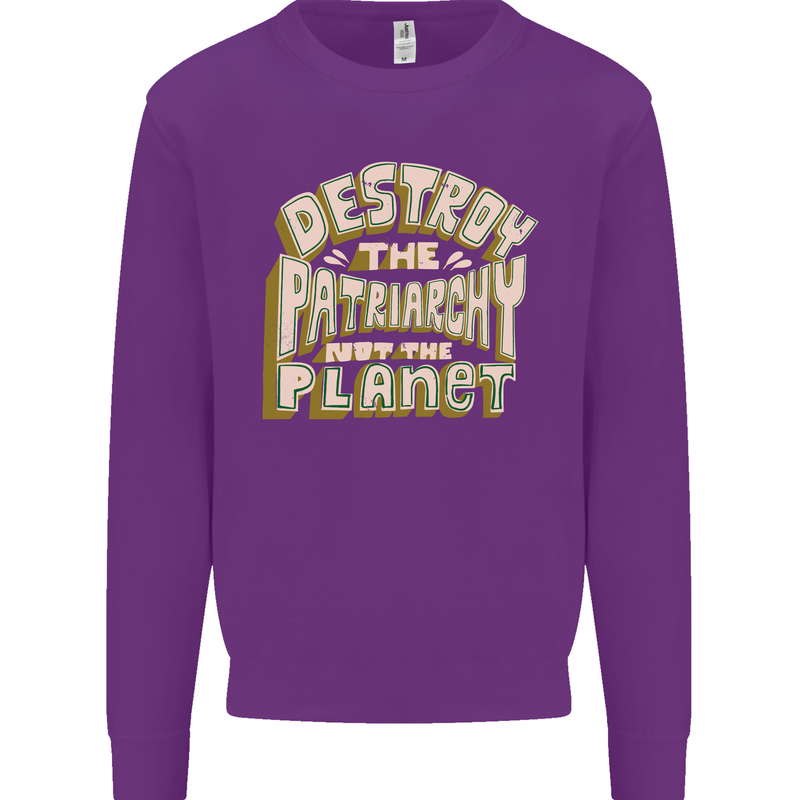 Destroy Patriarchy Not the Planet Climate Change Kids Sweatshirt Jumper Purple