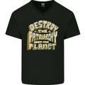 Destroy Patriarchy Not the Planet Climate Change Mens V-Neck Cotton T-Shirt Black