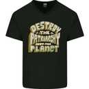 Destroy Patriarchy Not the Planet Climate Change Mens V-Neck Cotton T-Shirt Black