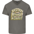 Destroy Patriarchy Not the Planet Climate Change Mens V-Neck Cotton T-Shirt Charcoal
