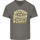 Destroy Patriarchy Not the Planet Climate Change Mens V-Neck Cotton T-Shirt Charcoal