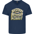Destroy Patriarchy Not the Planet Climate Change Mens V-Neck Cotton T-Shirt Navy Blue