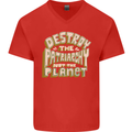 Destroy Patriarchy Not the Planet Climate Change Mens V-Neck Cotton T-Shirt Red