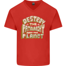 Destroy Patriarchy Not the Planet Climate Change Mens V-Neck Cotton T-Shirt Red