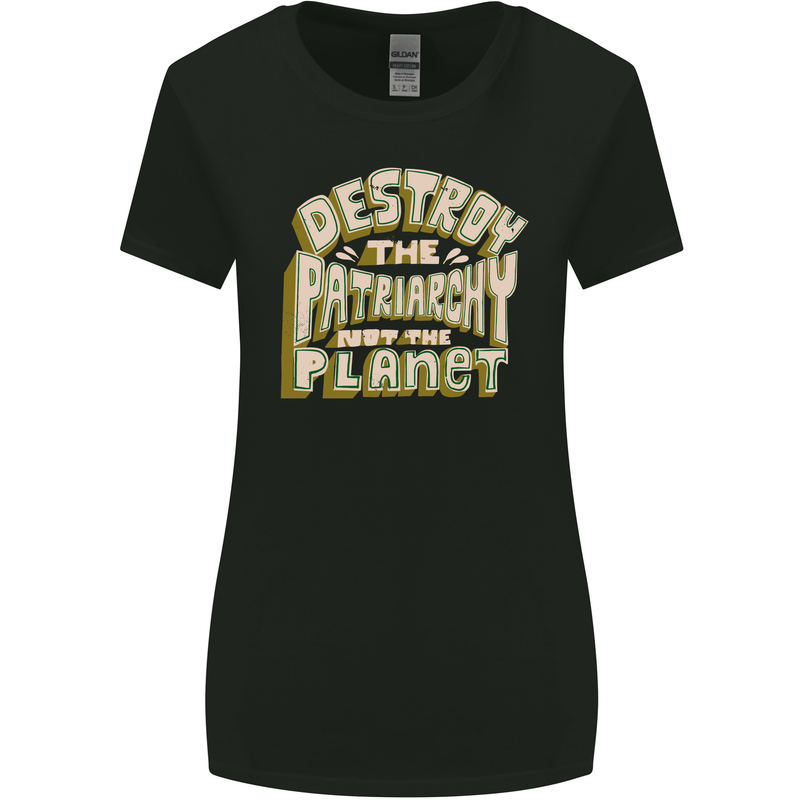 Destroy Patriarchy Not the Planet Climate Change Womens Wider Cut T-Shirt Black
