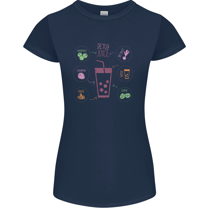 Detox Juice Hangover Cure Healthy Womens Petite Cut T-Shirt Navy Blue
