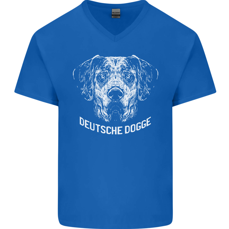 Deutsche Dogge Great Dane Dog Mens V-Neck Cotton T-Shirt Royal Blue