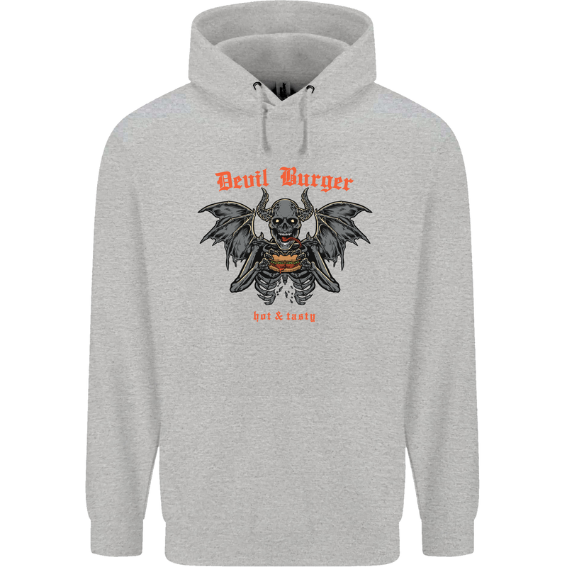 Devil Burger Demon Satan Grim Reaper BBQ Childrens Kids Hoodie Sports Grey