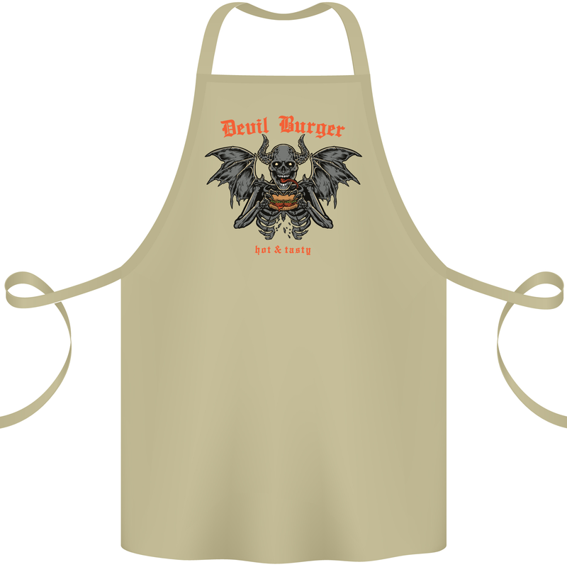 Devil Burger Demon Satan Grim Reaper BBQ Cotton Apron 100% Organic Khaki